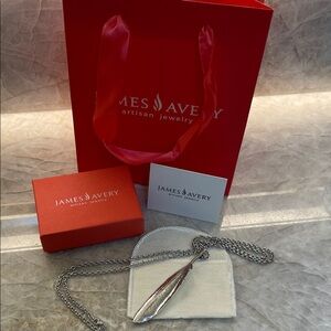RETIRED RARE James Avery Sterling Silver Feather Pendant with Chain